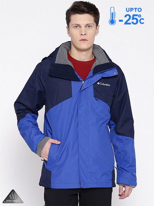 Columbia Men Blue Omni-Heat Reflective Bugaboo II Fleece Hooded Interchange Jacket