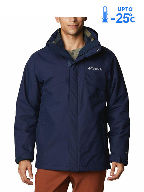 Columbia Men Navy Blue Omni-Heat Reflective Bugaboo II Fleece Hooded Interchange Jacket