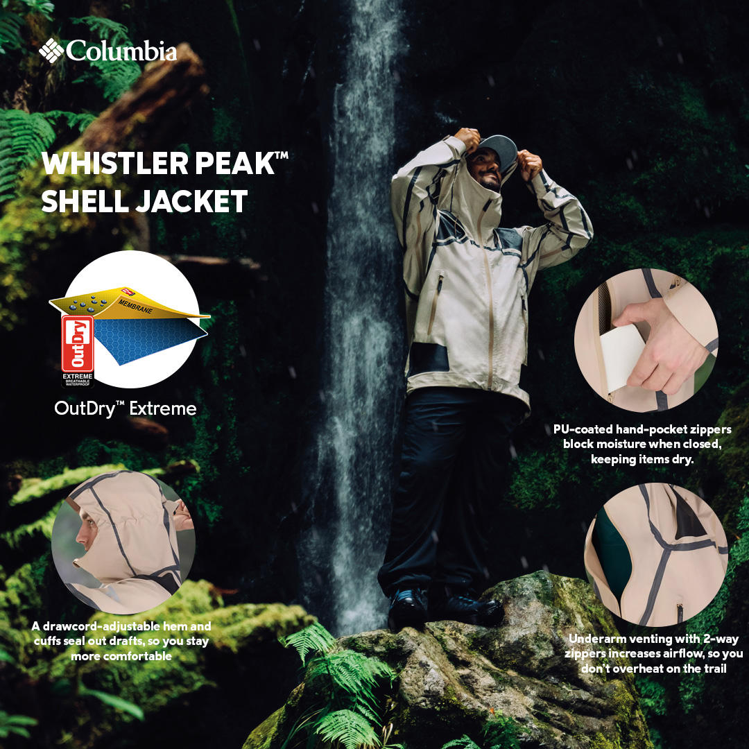 Columbia Mens Beige OutDry Extreme Whistler Peak Shell Rain Jacket