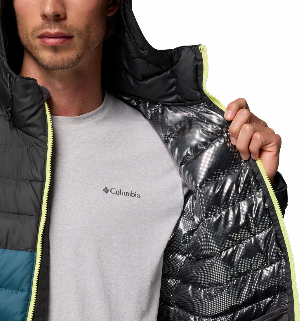 Columbia Men Blue Omni-Heat Reflective Powder Lite II Hooded Down Jacket (Plus Size)