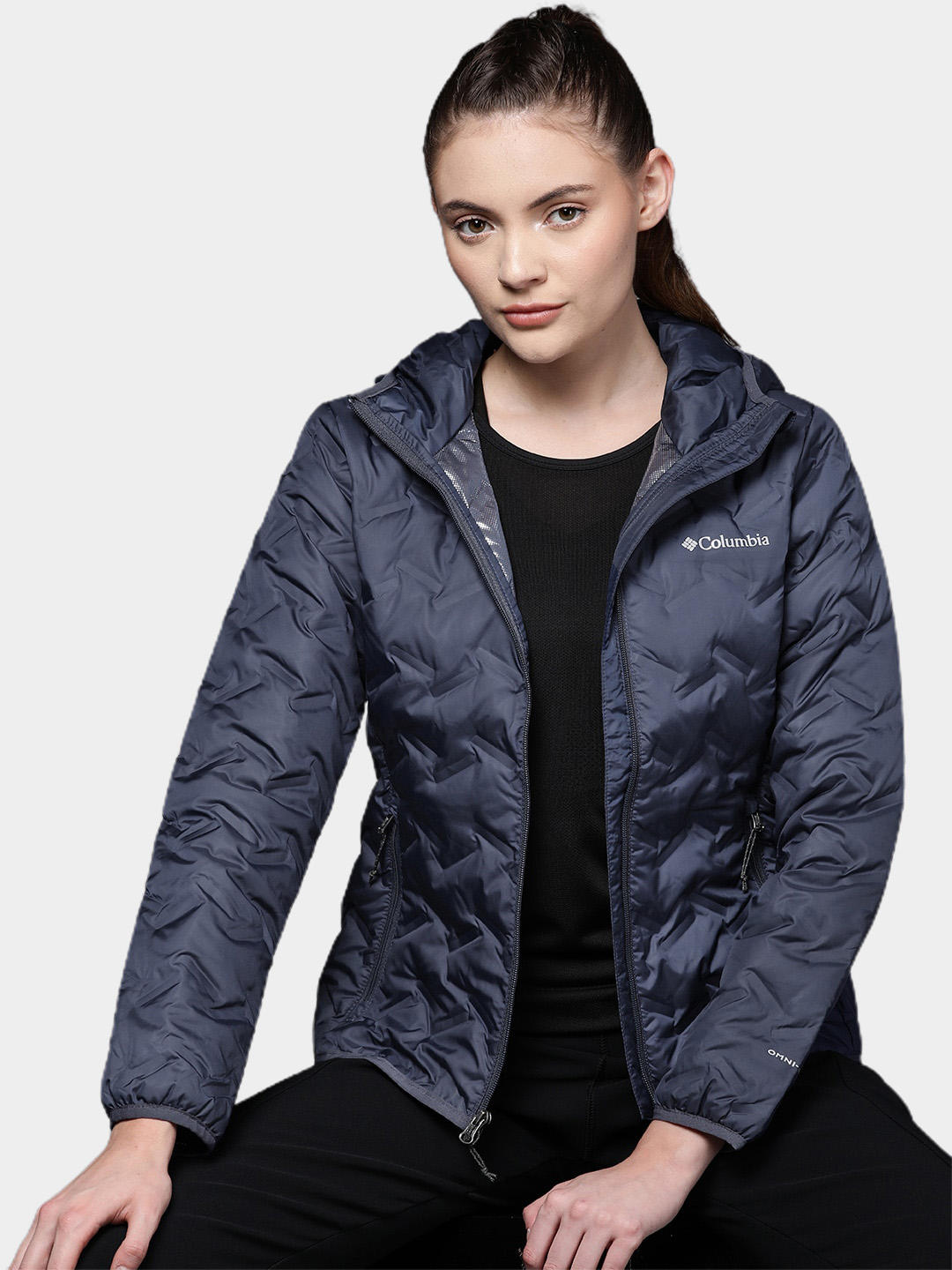Columbia Women Navy Blue Delta Ridge Down Hooded Jacket
