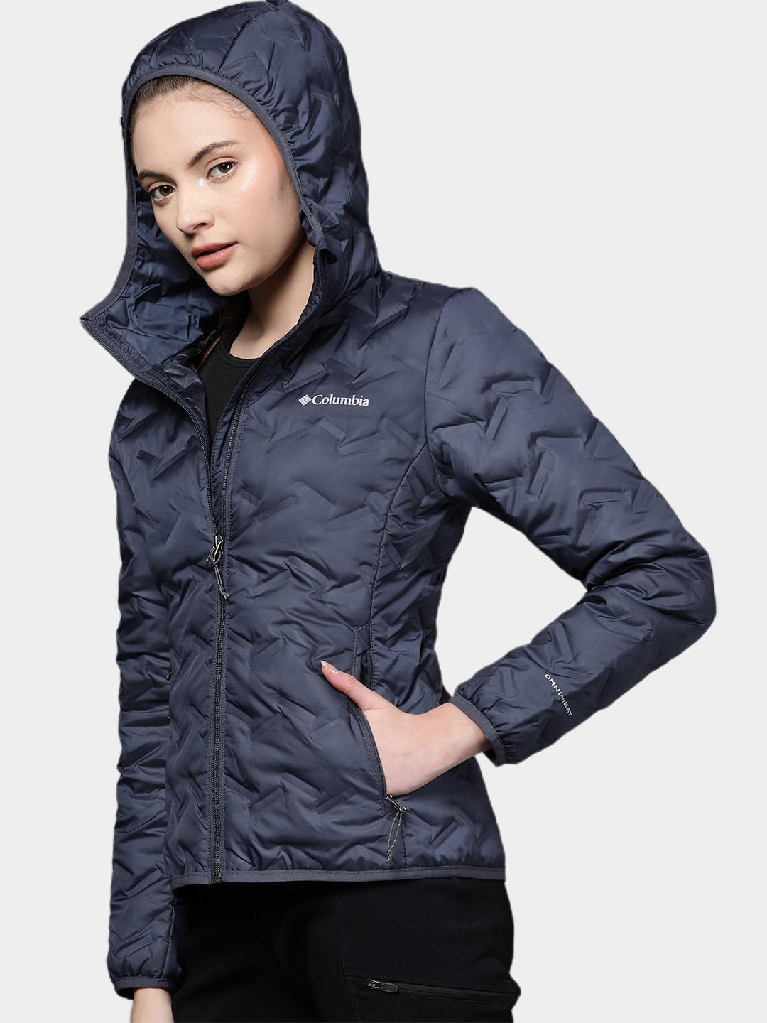 Columbia Women Navy Blue Delta Ridge Down Hooded Jacket