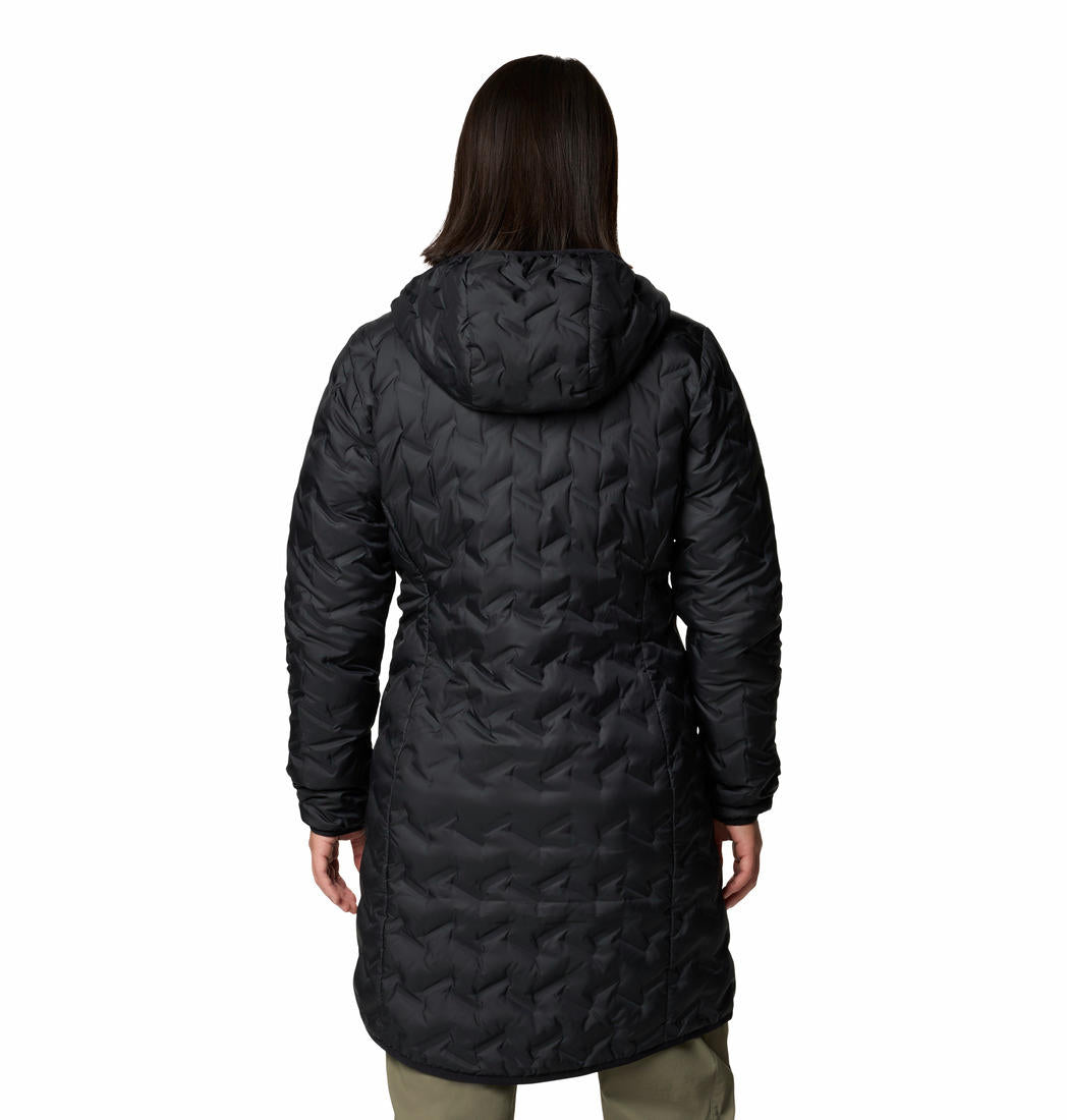 A Women Wearing Columbia Women Black Delta Ridge II Long Down Jacket