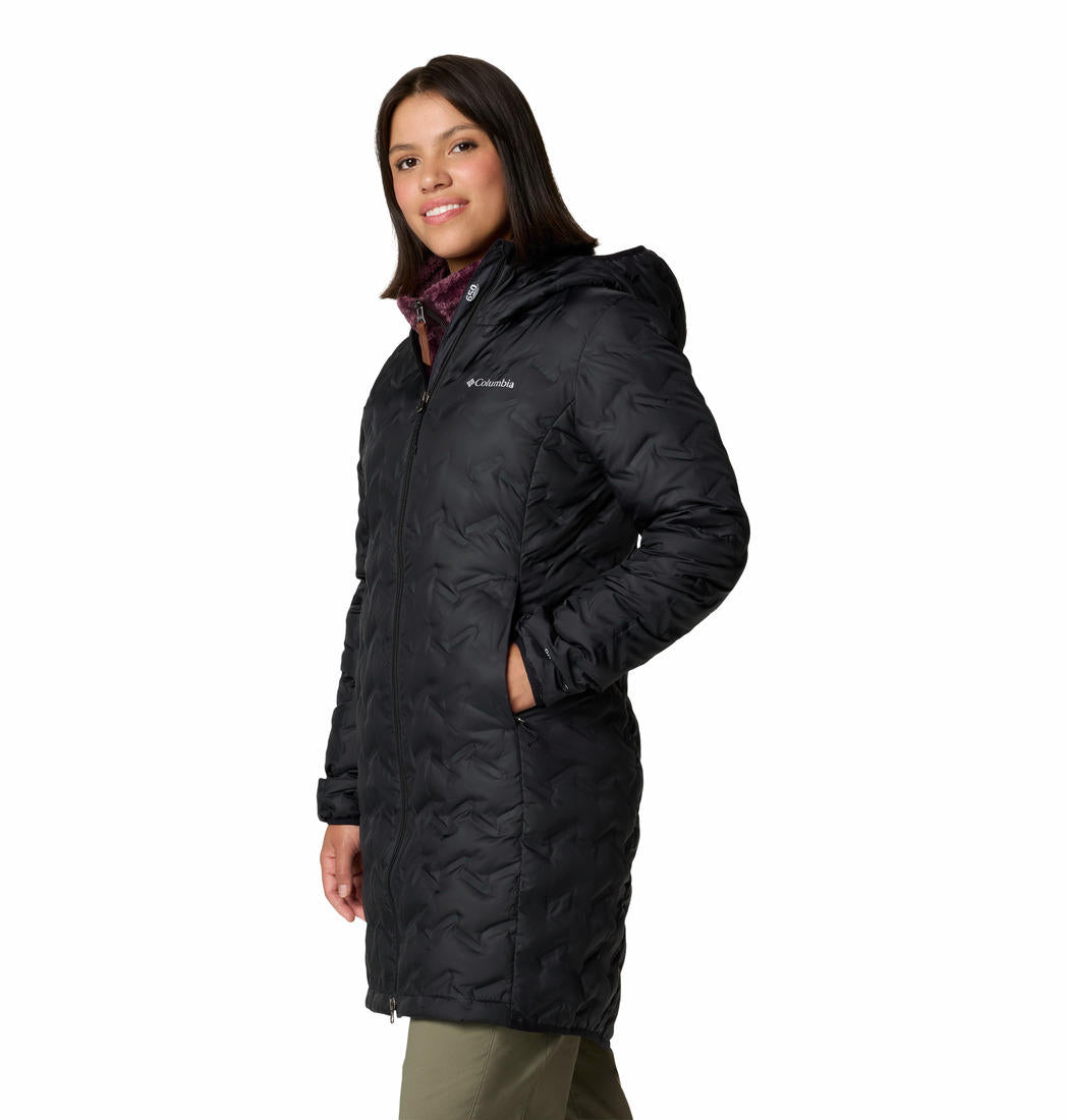 A Women Wearing Columbia Women Black Delta Ridge II Long Down Jacket