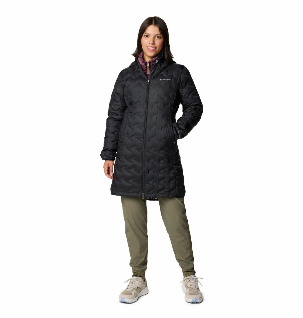 A Women Wearing Columbia Women Black Delta Ridge II Long Down Jacket