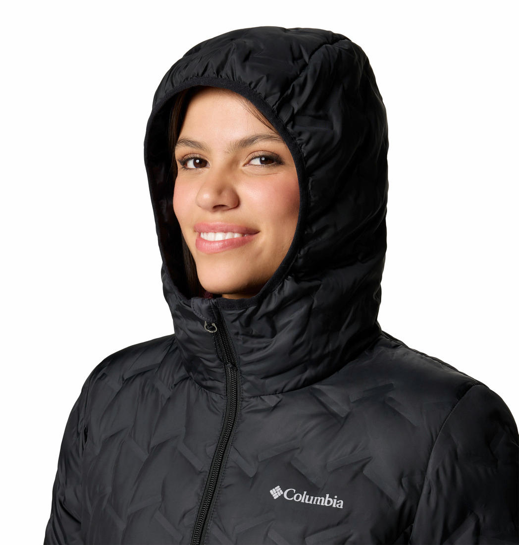 A Women Wearing Columbia Women Black Delta Ridge II Long Down Jacket