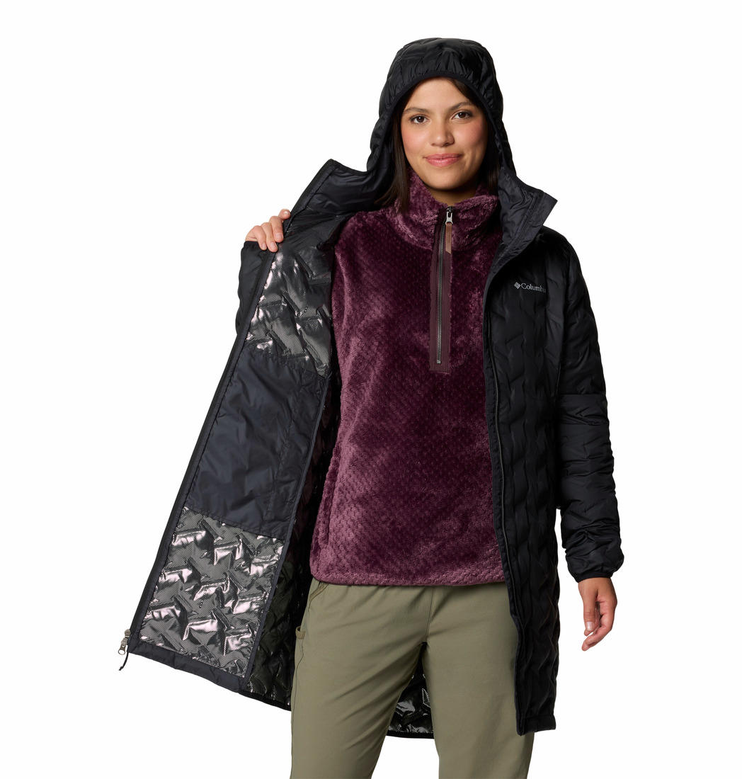 A Women Wearing Columbia Women Black Delta Ridge II Long Down Jacket