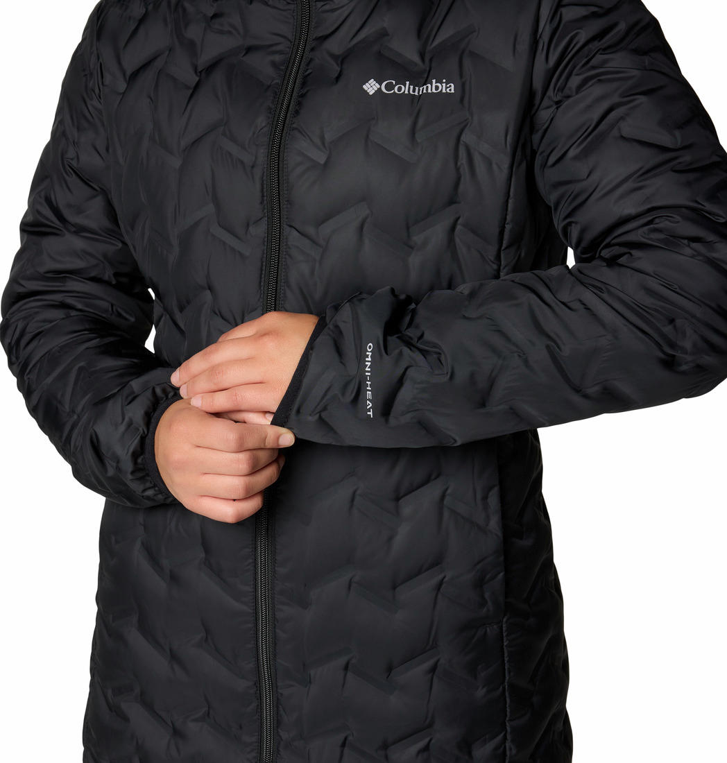 A Women Wearing Columbia Women Black Delta Ridge II Long Down Jacket