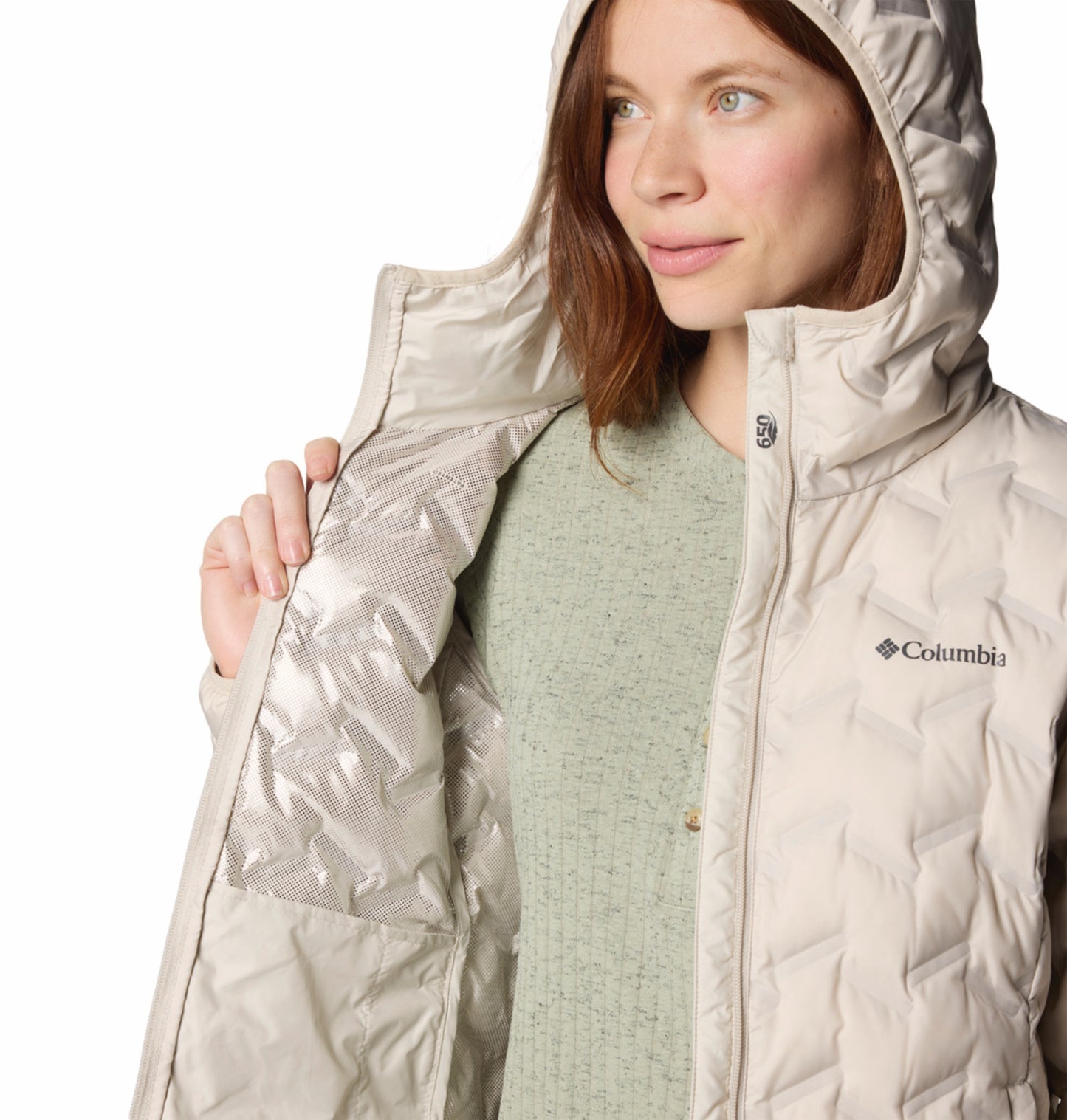 Columbia Women Beige Omni-Heat Reflective Delta Ridge II Hooded Down Jacket