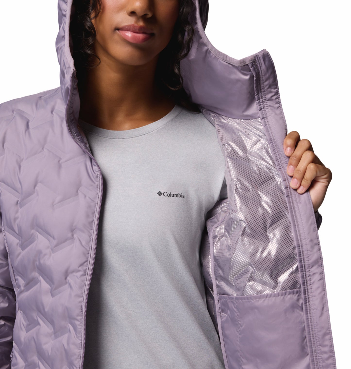 Columbia Women Purple Omni-Heat Reflective Delta Ridge II Long Hooded Down Jacket