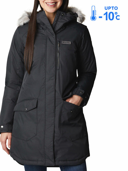 Columbia Women Black Omni-Heat Reflective Suttle Mountain Long Hooded Down Jacket