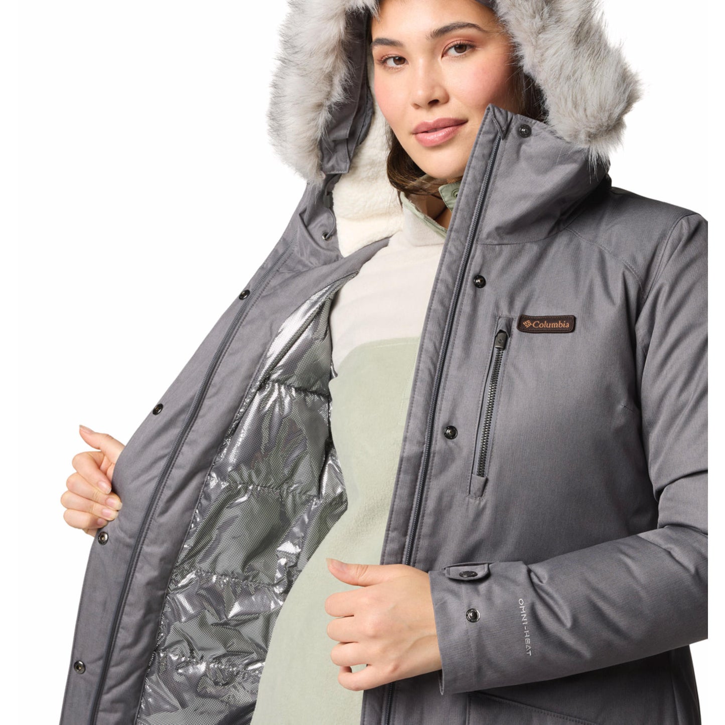 Columbia Women Grey Suttle Mountain Long Insulated Jacket
