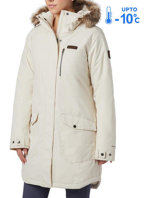 Columbia Women White Omni-Heat Reflective Suttle Mountain Long Hooded Down Jacket