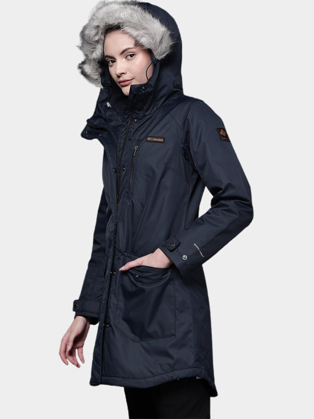 Columbia Women Navy Blue Suttle Mountain Long Insulated Jacket