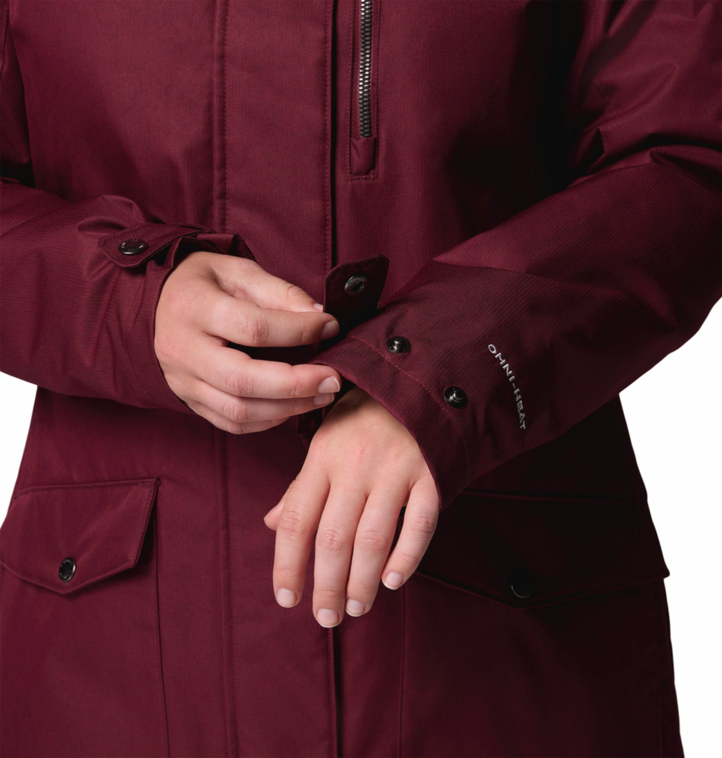 Columbia Women Red Omni-Heat Reflective Suttle Mountain Long Hooded Down Jacket