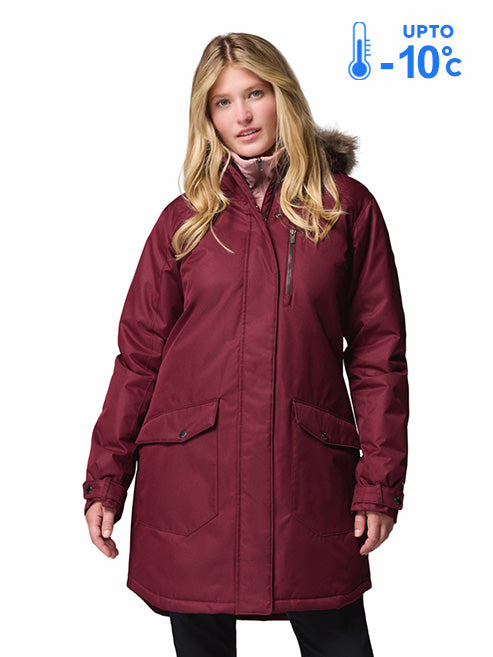 Columbia Women Red Omni-Heat Reflective Suttle Mountain Long Hooded Down Jacket