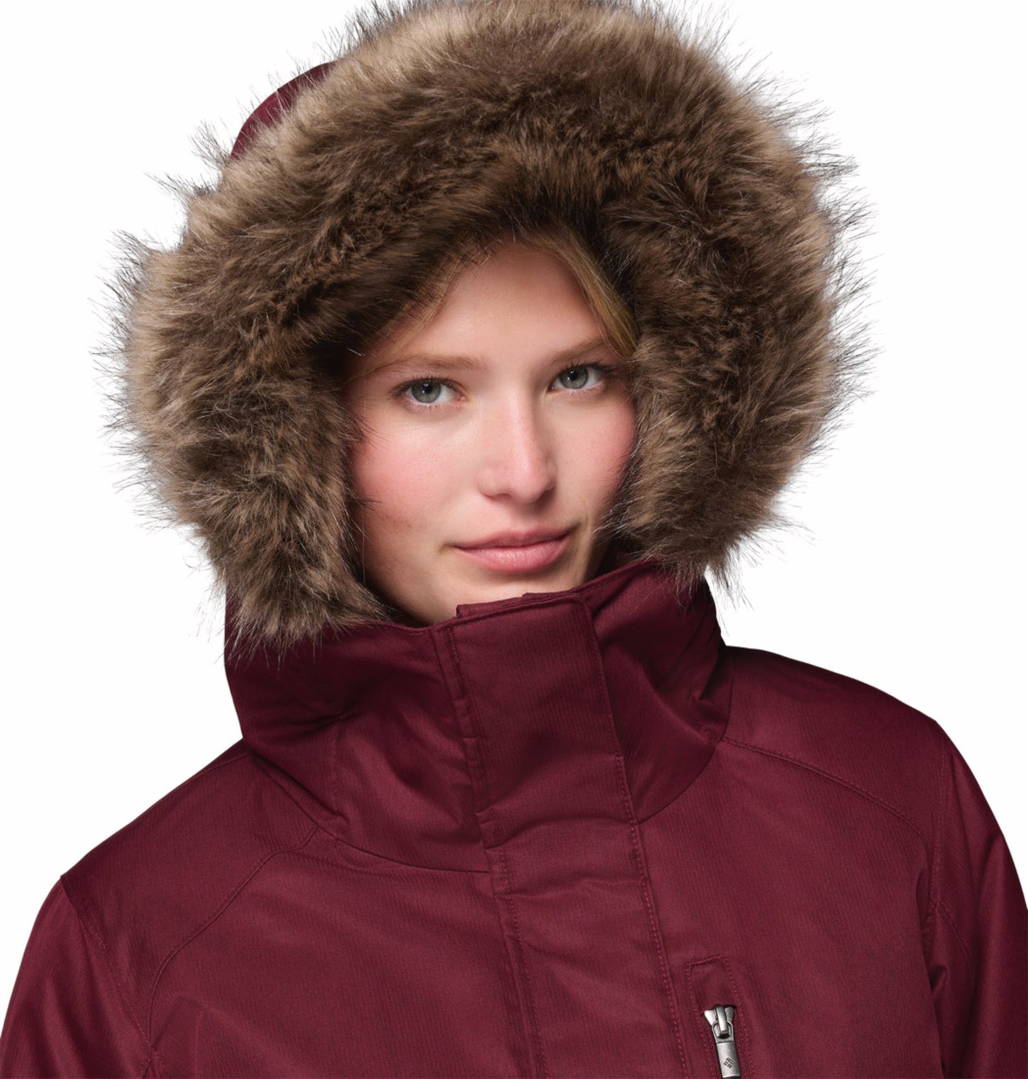 Columbia Women Red Omni-Heat Reflective Suttle Mountain Long Hooded Down Jacket