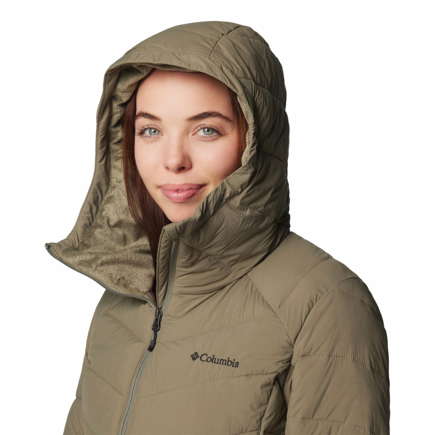 Columbia Women Green Omni-Heat Inifnity Joy Peak II Mid Hooded Down Jacket