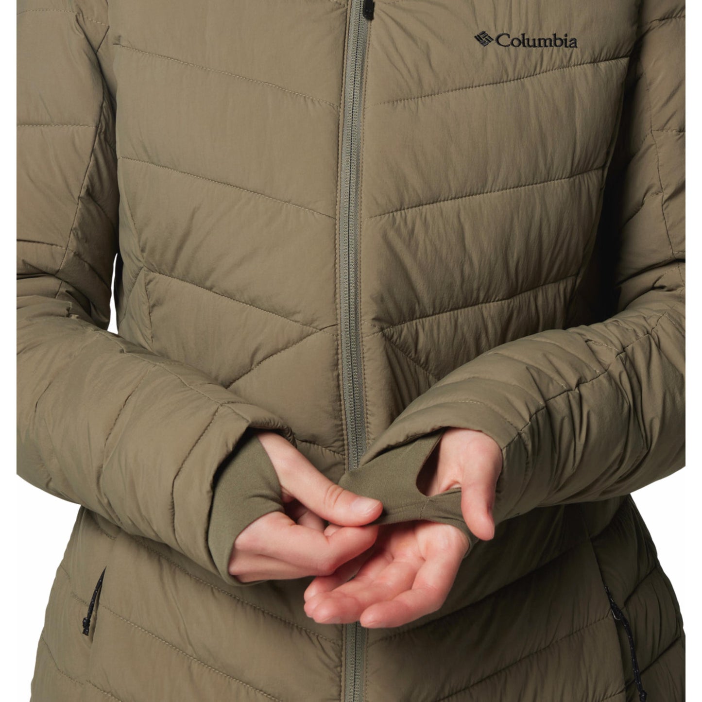 Columbia Women Green Omni-Heat Inifnity Joy Peak II Mid Hooded Down Jacket