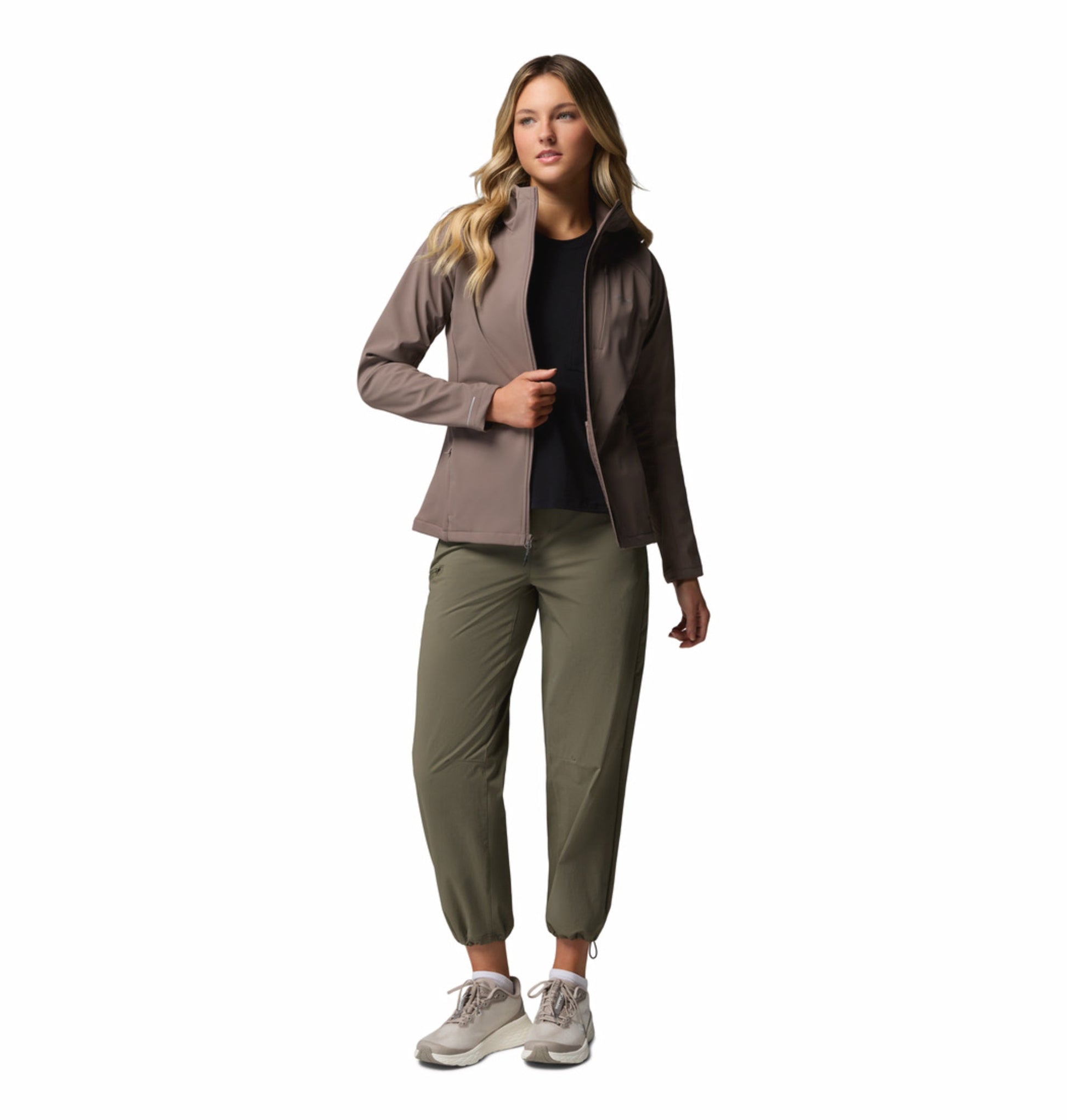 women brown omni shield trailborne soft shell jacket