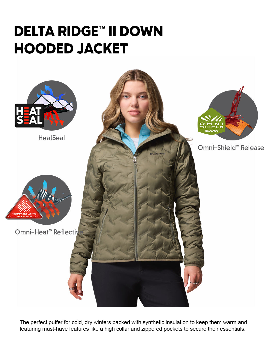 Columbia Women Green HEAT SEAL Delta Ridge II Down Jacket