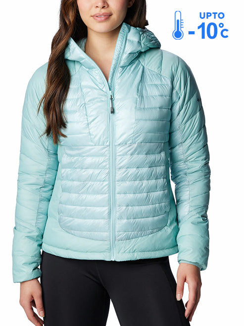 Columbia Women Blue Omni-Heat Inifnity Labyrinth Loop Hooded Down Jacket