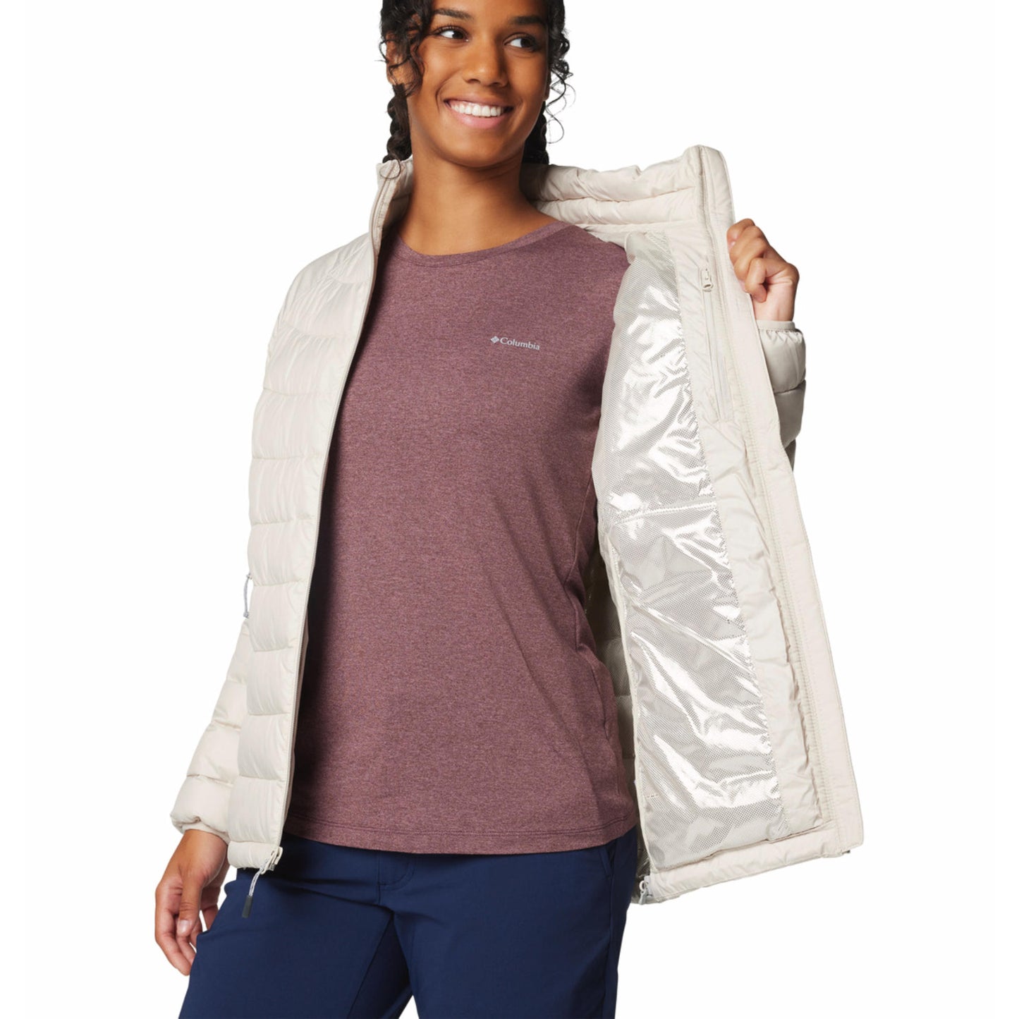 Columbia Women Beige Omni-Heat Reflective Powder Lite II Down Jacket
