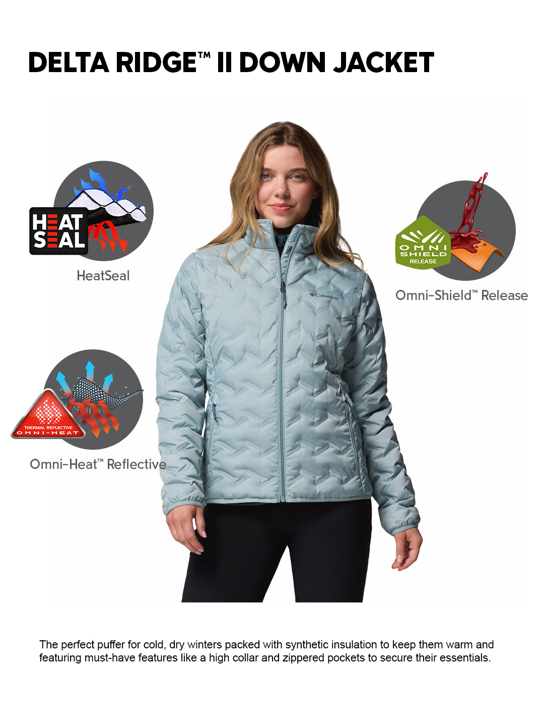 Columbia Women Blue HEAT SEAL Delta Ridge II Down Jacket