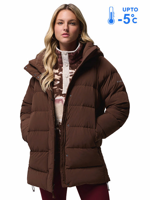 Columbia Women Brown Omni-Shield Amaze Puff Mid Hooded Down Jacket