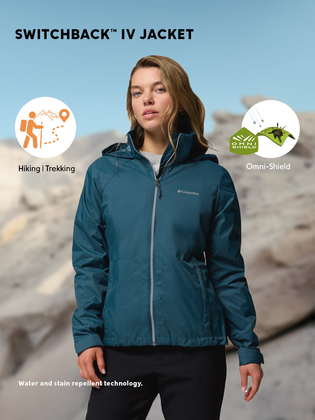 Columbia Women Blue Omni-Shield Switchback IV Rain Jacket