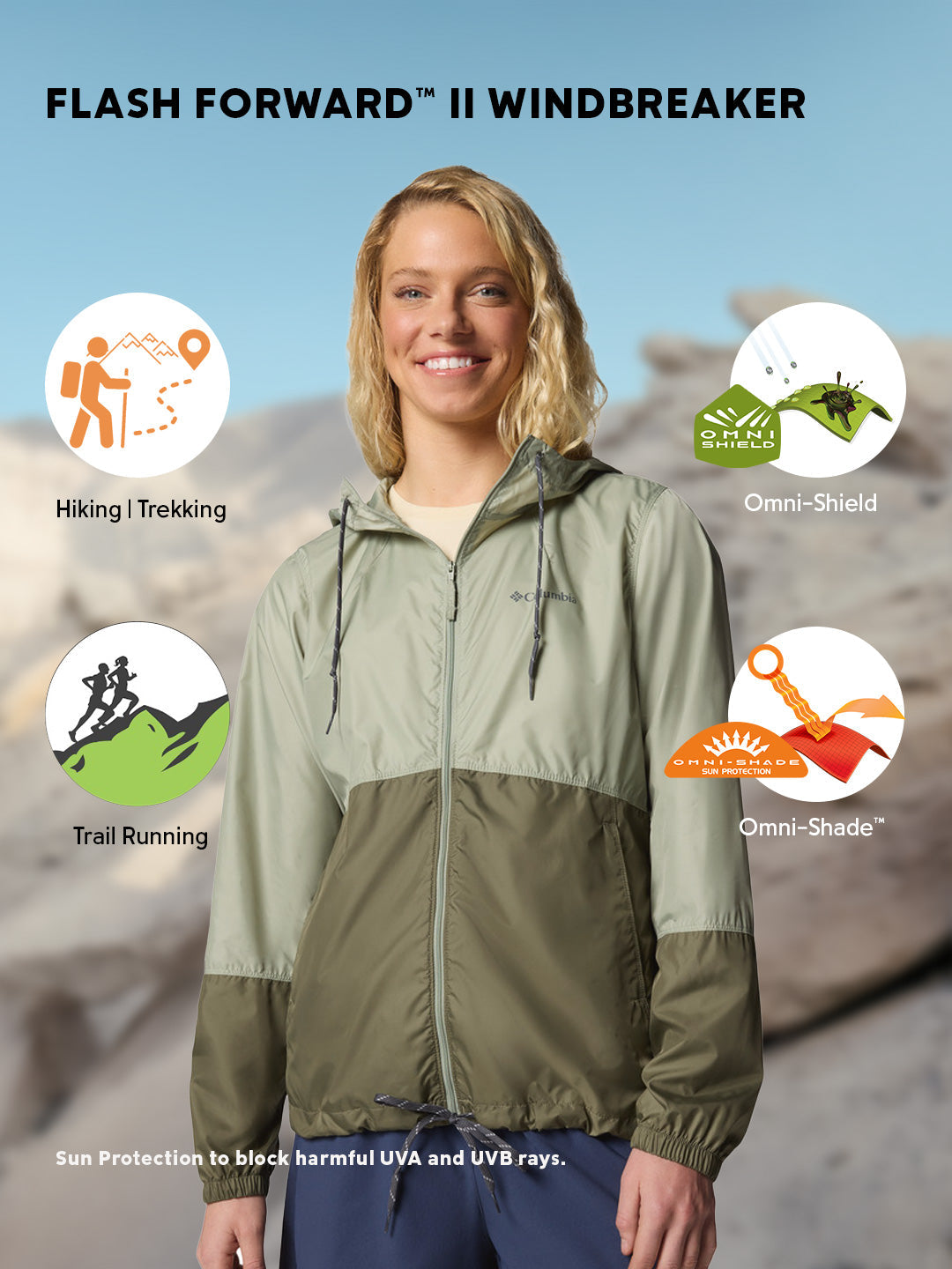 Columbia Women Green Omni-Shade Flash Forward II Windbreaker