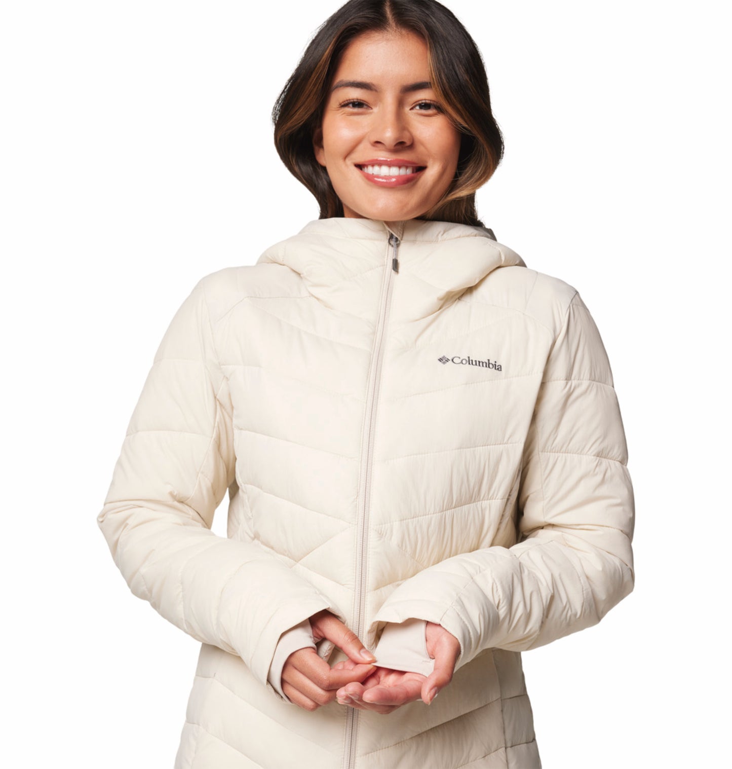 Columbia Women Beige Omni-Heat Inifnity Joy Peak II Hooded Down Jacket