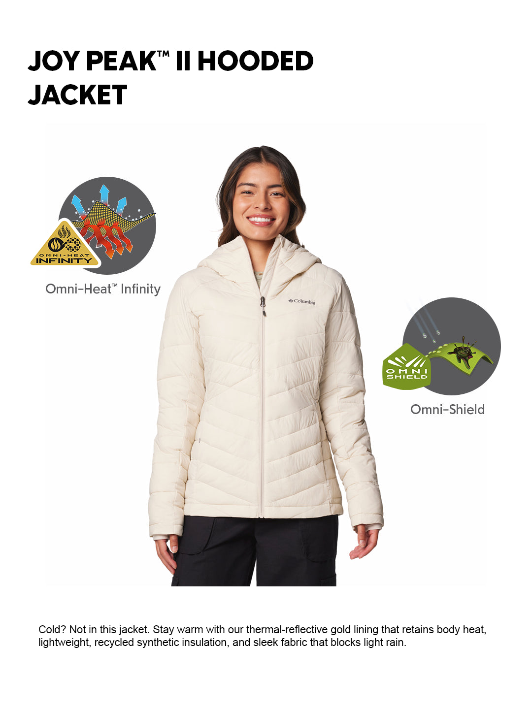 Columbia Women Beige Omni-Heat Inifnity Joy Peak II Hooded Down Jacket