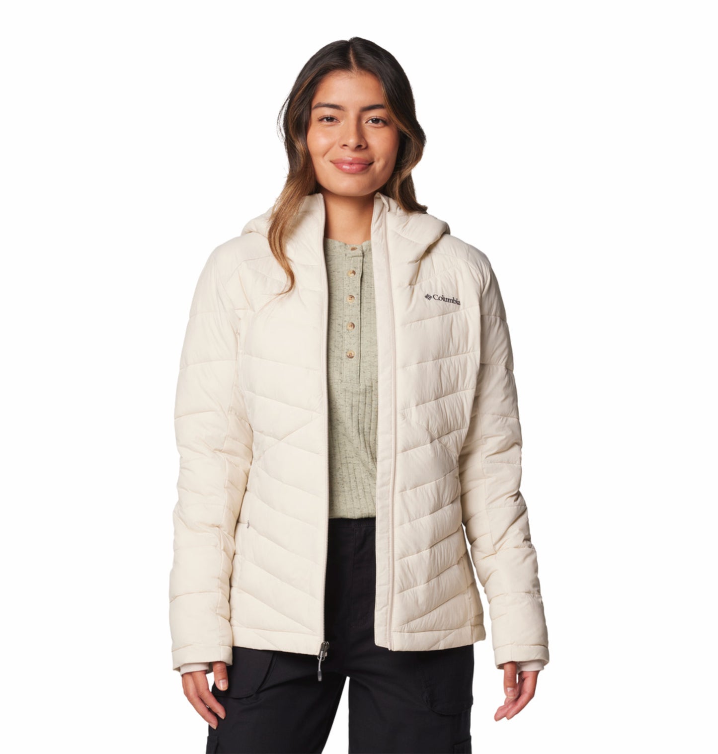 Columbia Women Beige Omni-Heat Inifnity Joy Peak II Hooded Down Jacket