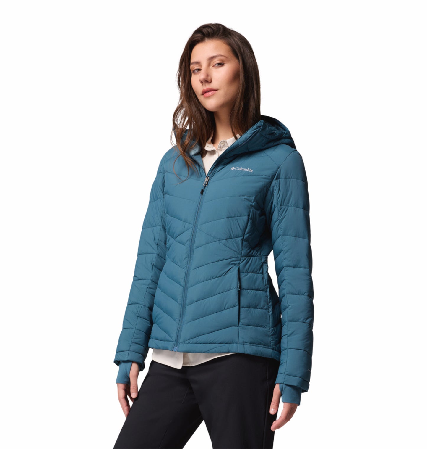 Columbia Women Blue Omni-Heat Inifnity Joy Peak II Hooded Down Jacket