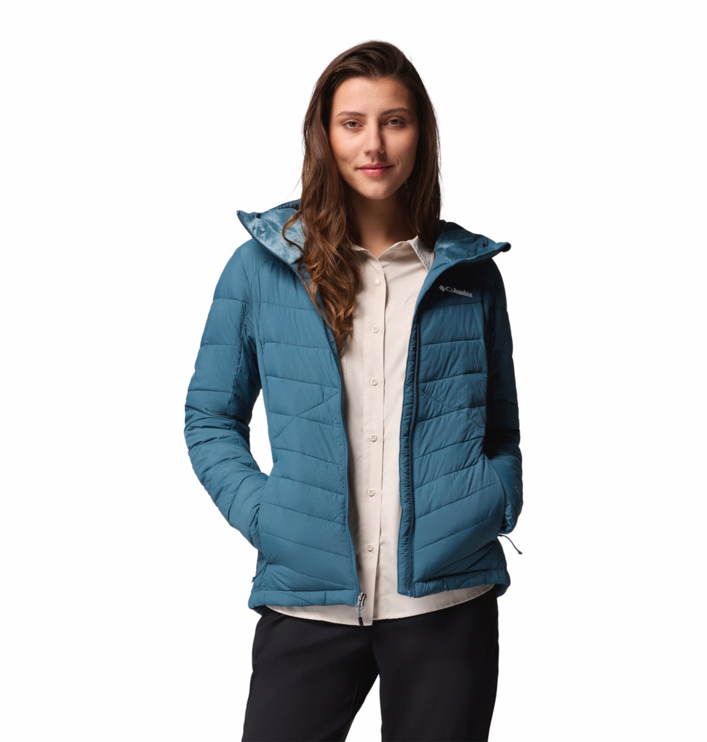 Columbia Women Blue Omni-Heat Inifnity Joy Peak II Hooded Down Jacket