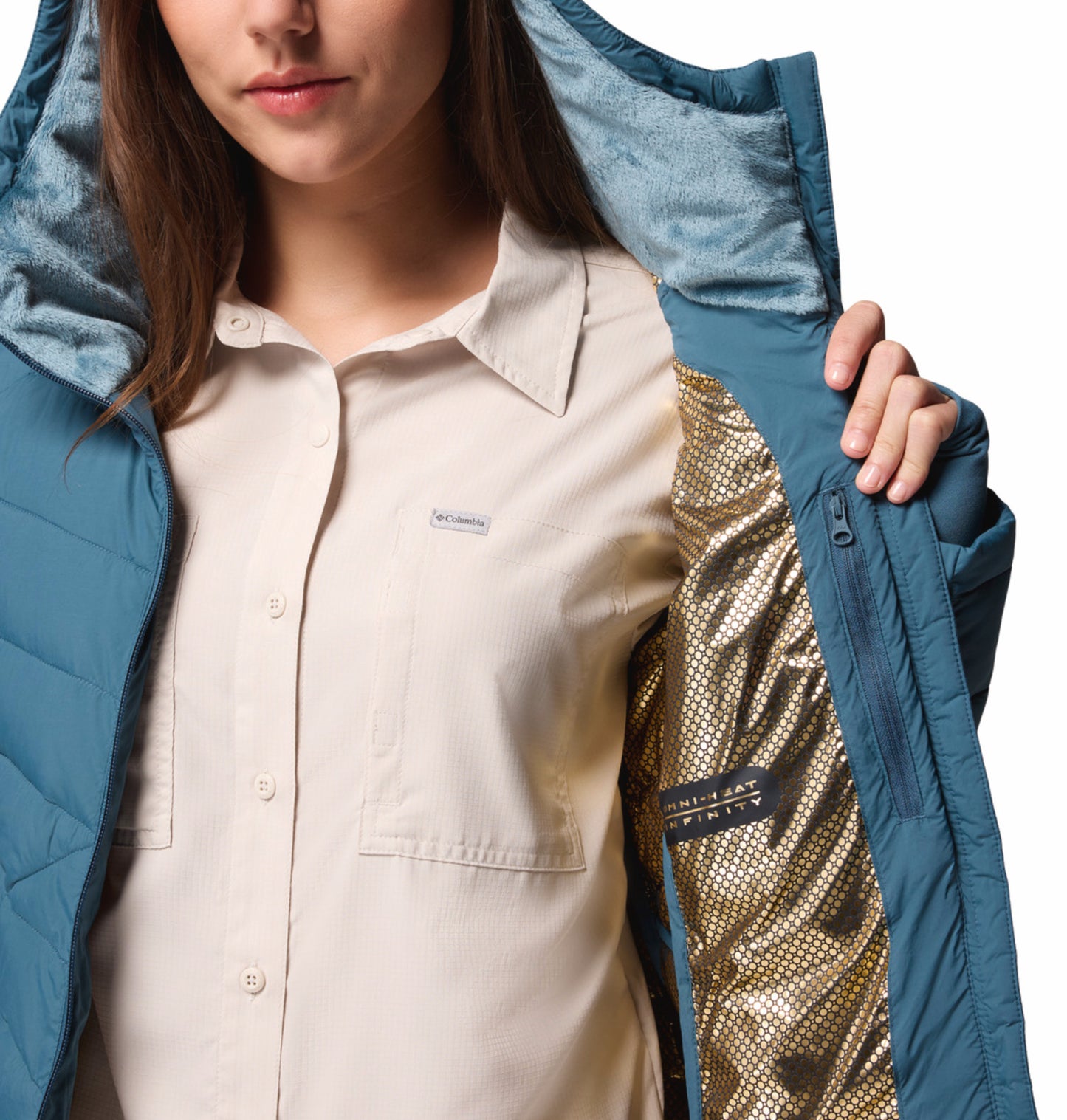 Columbia Women Blue Omni-Heat Inifnity Joy Peak II Hooded Down Jacket
