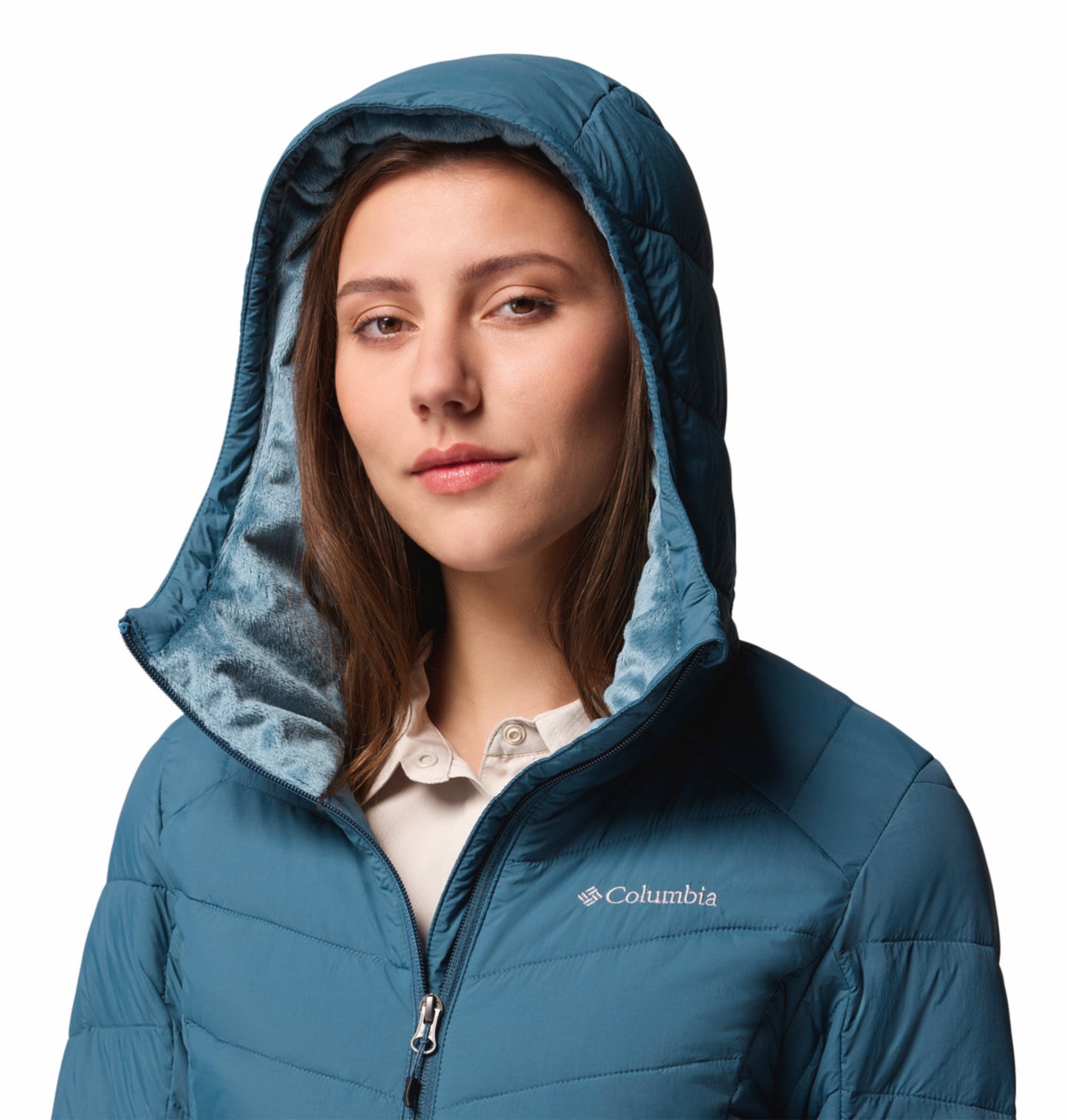 Columbia Women Blue Omni-Heat Inifnity Joy Peak II Hooded Down Jacket