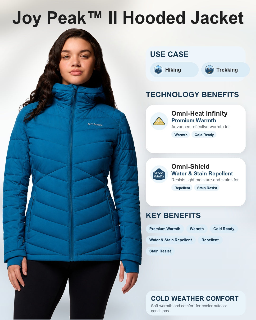 womens blue omni heat infinity joy peak ii down jacket