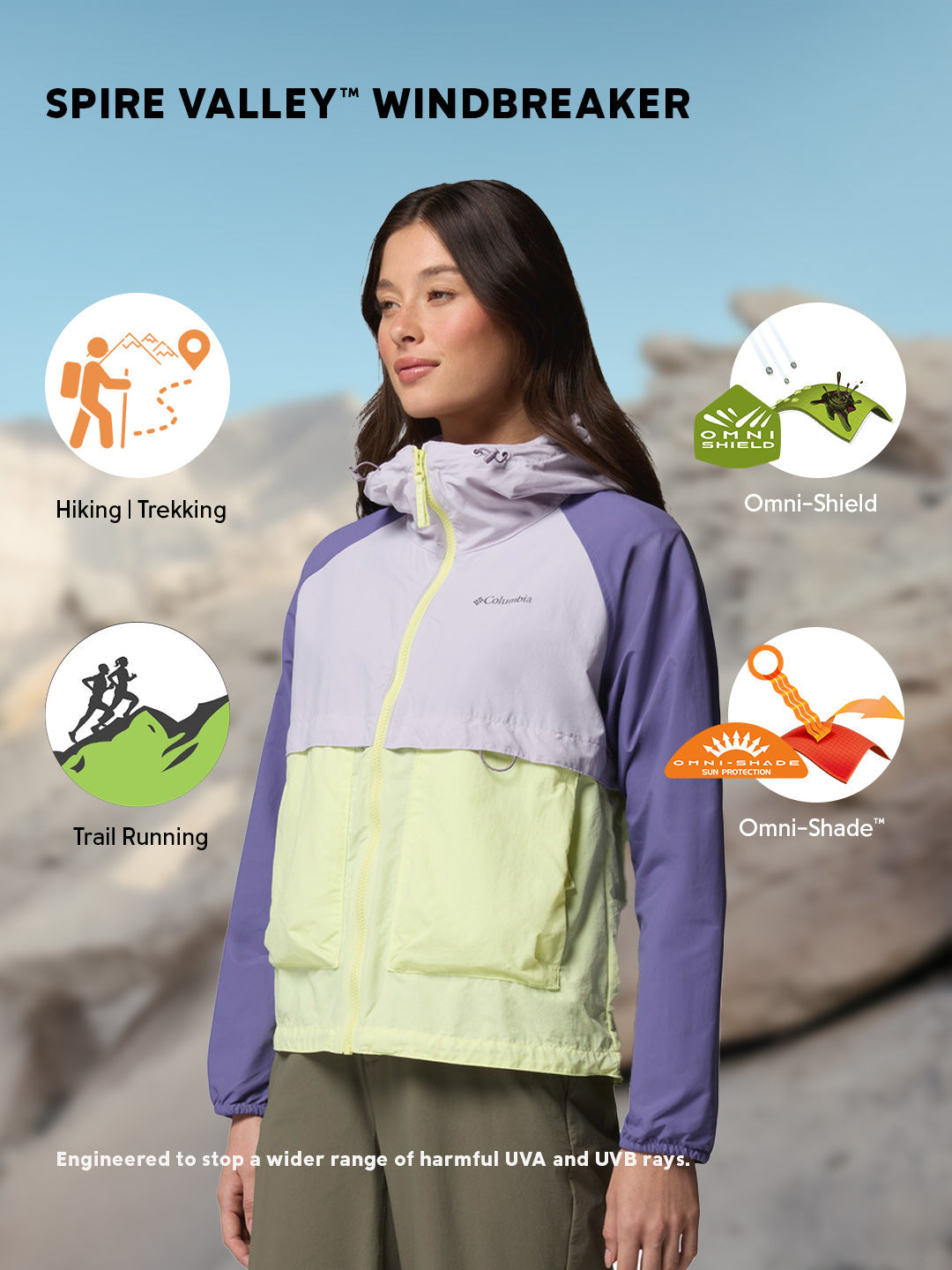 Columbia Women's Multi Color Omni-Shade Spire Valley Lightweight Windbreaker