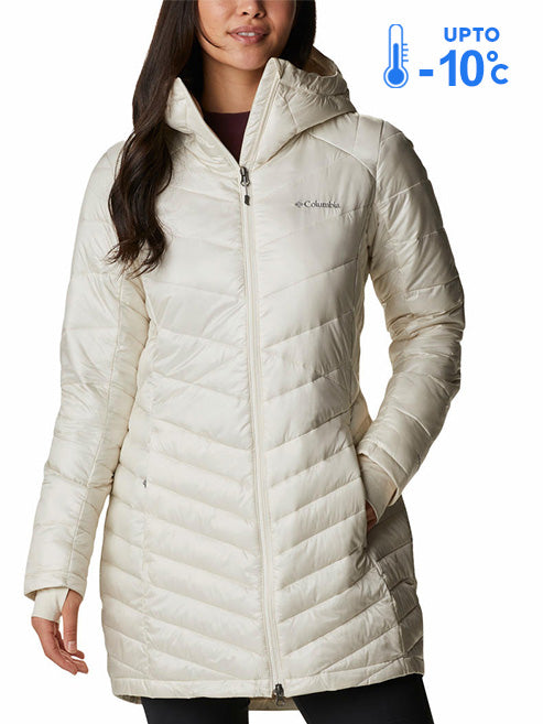 Columbia Women White Omni-Heat Inifnity Joy Peak Mid Hooded Down Jacket