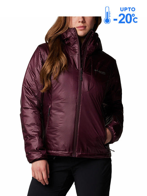 Columbia Women Red Omni-Heat Inifnity Arch Rock II Hooded Down Jacket