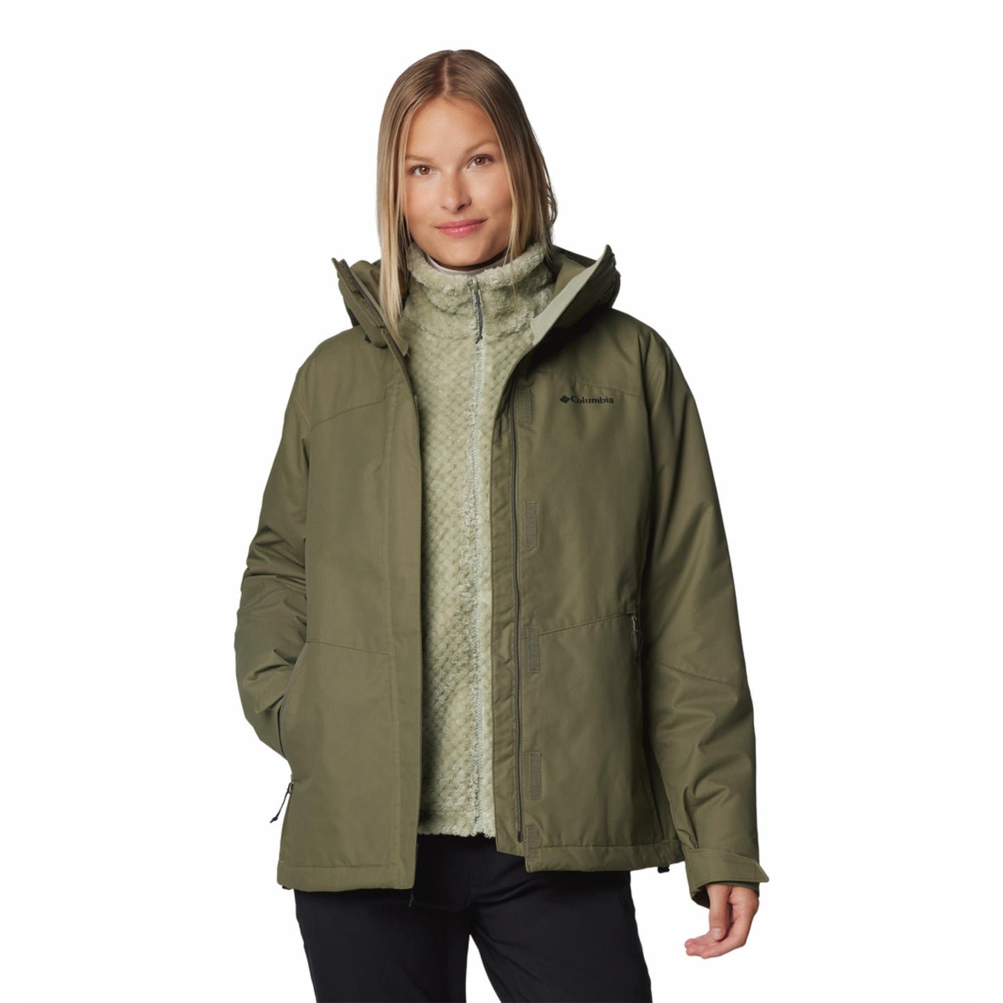 Columbia Women Green Omni-Heat Reflective Bugaboo III Fleece Hooded Interchange Jacket
