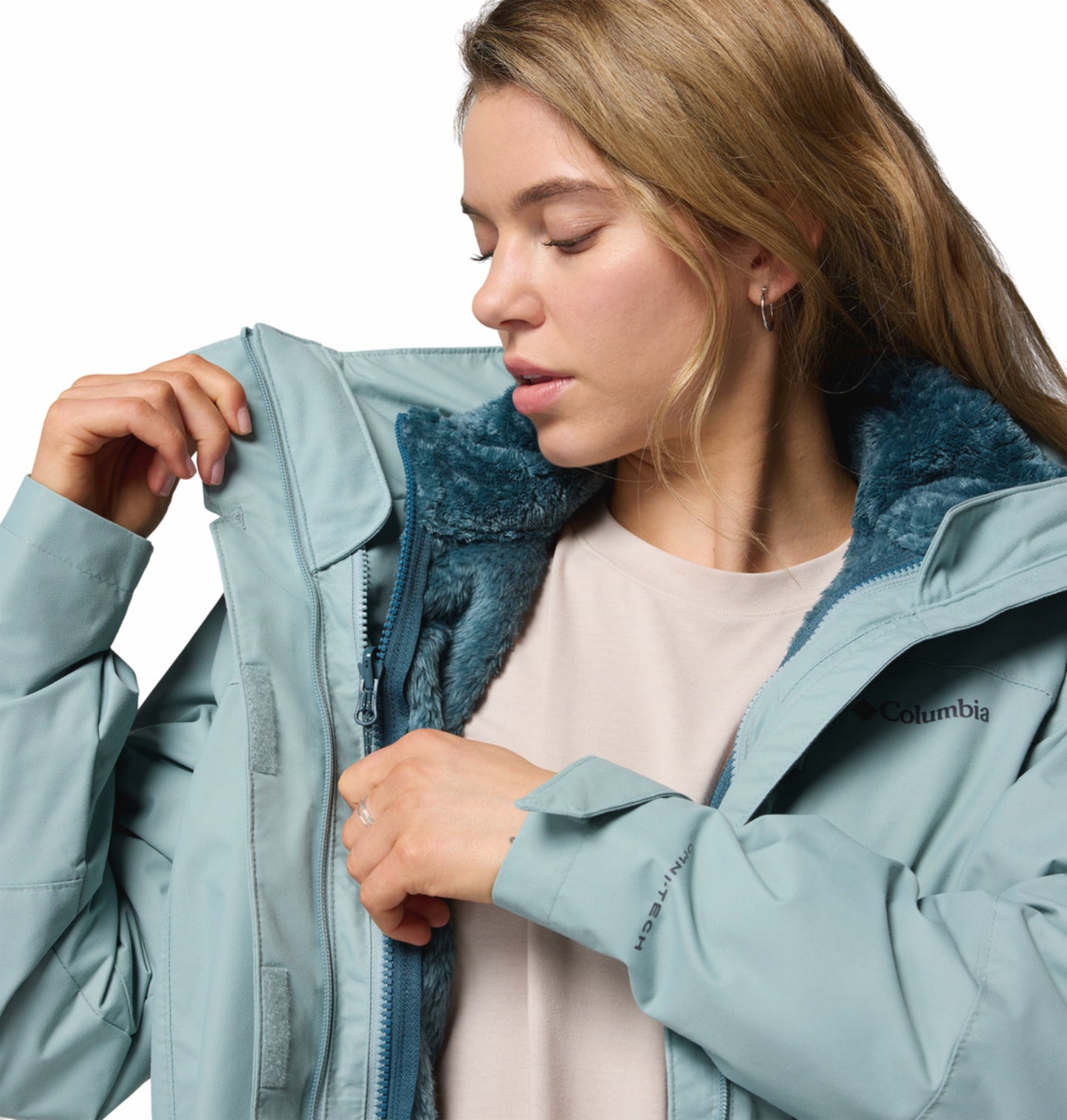 Columbia Women Blue Omni-Heat Reflective Bugaboo III Fleece Hooded Interchange Jacket