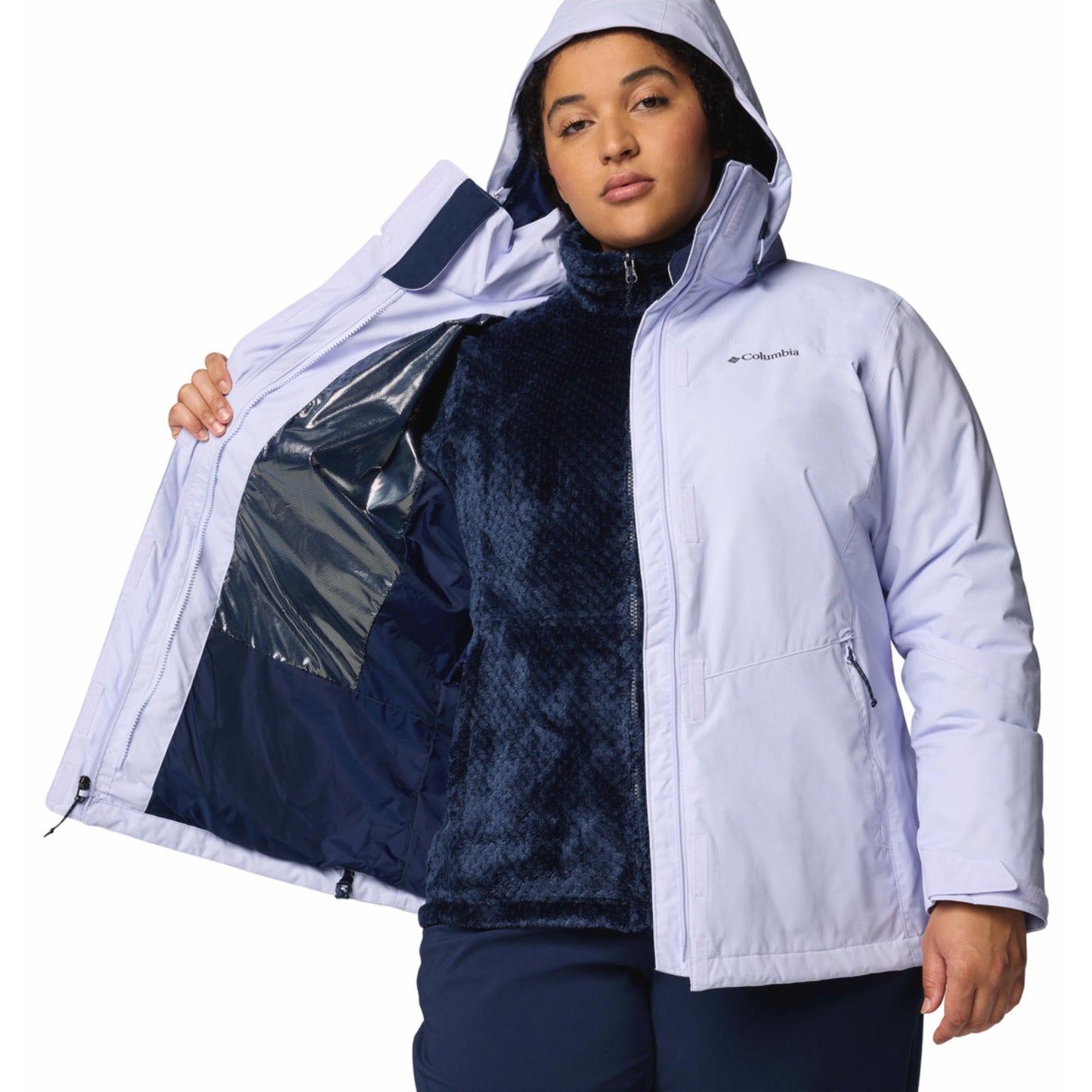 Columbia Women Purple Omni-Heat Reflective Bugaboo III Fleece Hooded Interchange Jacket