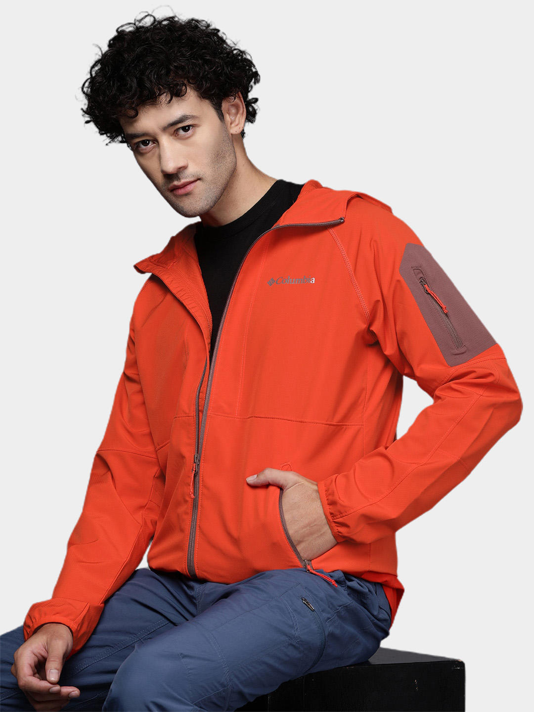 Columbia Men Orange Tall Heights Hooded Soft Shell Jacket