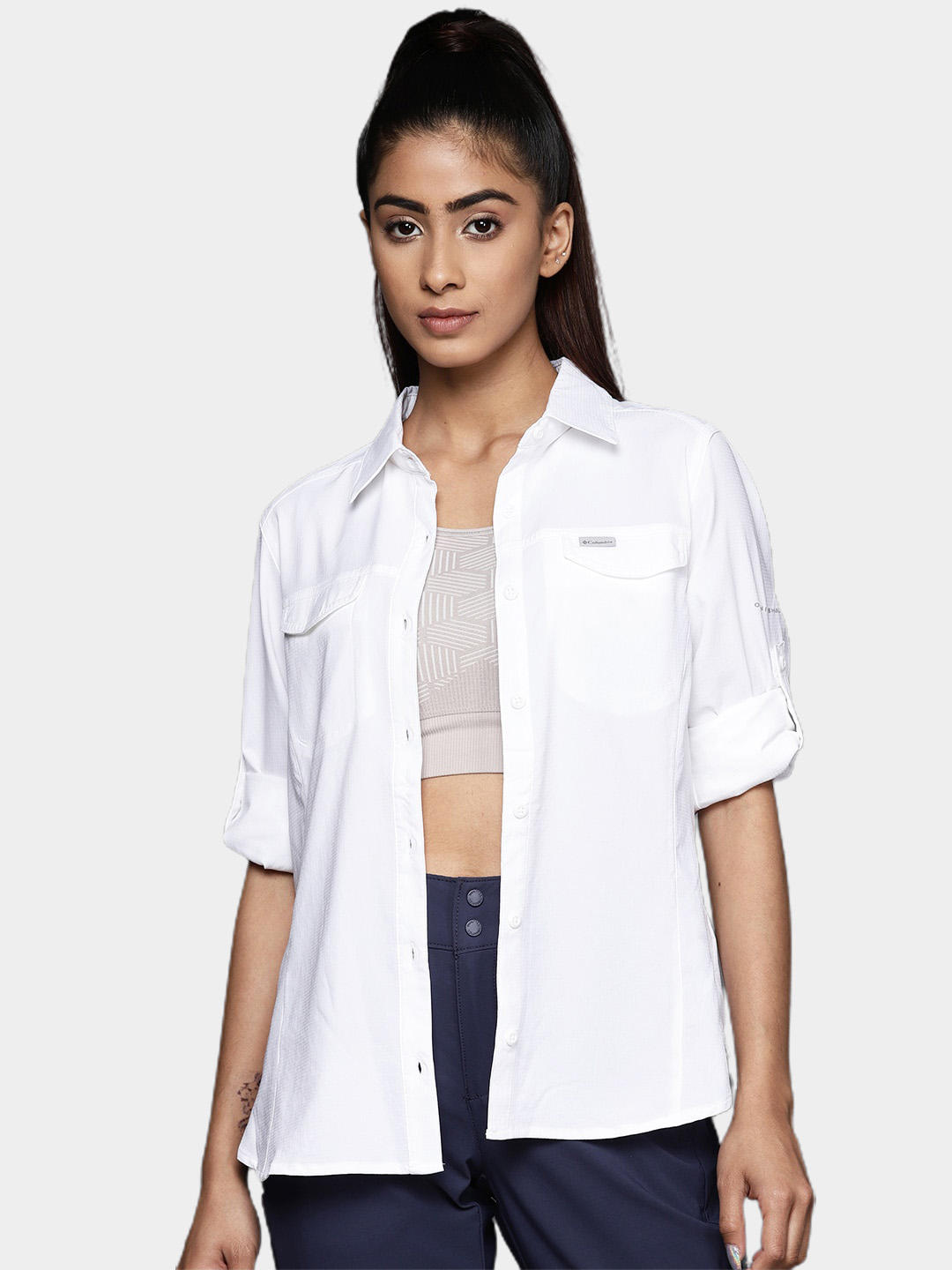 Columbia Women White Silver Ridge Lite Long Sleeve Shirt