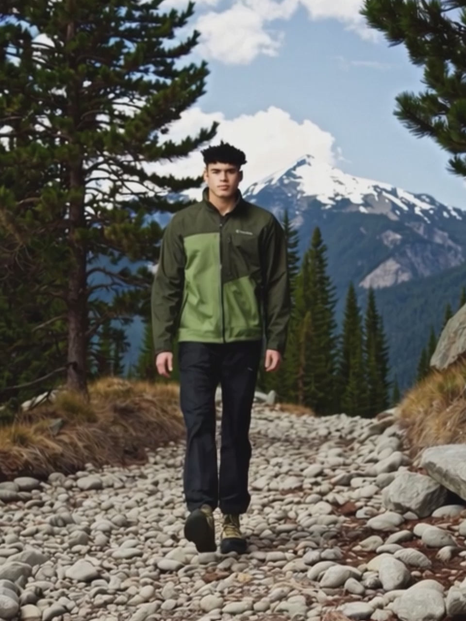A Men Wearing Columbia Men Green Cruiser Valley II Softshell