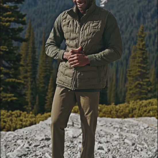 A Men Wearing Columbia Men Green Delta Ridge II Down Vest