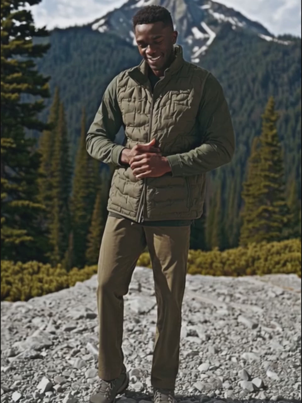 A Men Wearing Columbia Men Green Delta Ridge II Down Vest